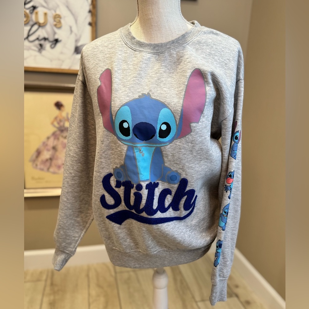 DISNEY Gray and Blue Stitch Crewneck Sweatshirt